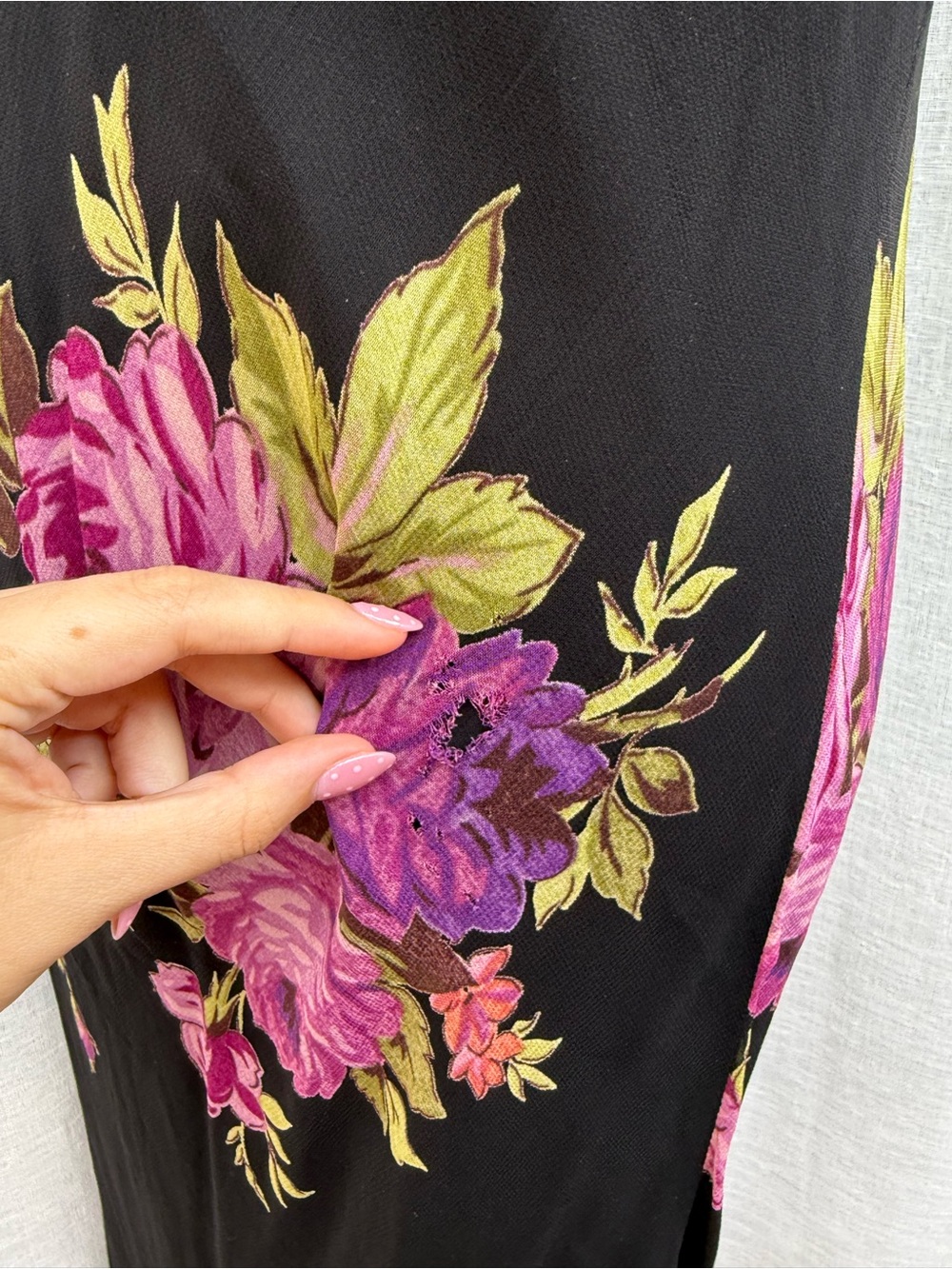 Y2K Temptation black purple roses print maxi sleeveless bias cut rayon  dress - Picture 7 of 10